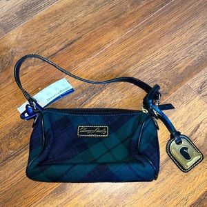 Dooney and Bourke dark green and blue plaid handbag.